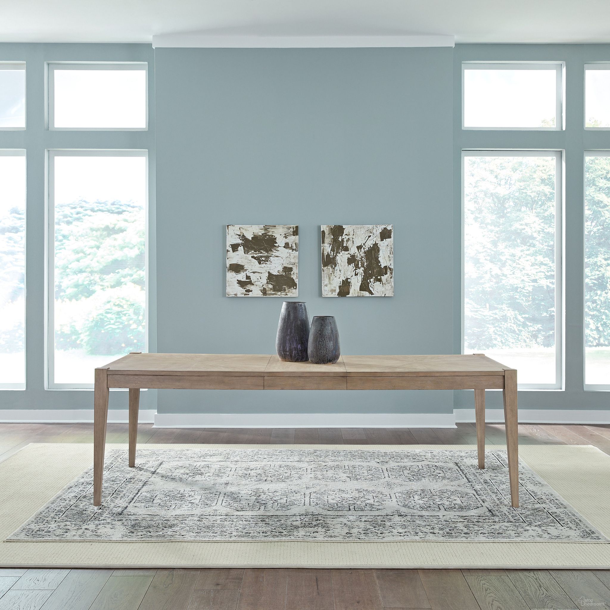 The appearance of Brentwood Rectangular Leg Table In Sandstone designed by Liberty in the modern / contemporary interior design. This sandstone piece of furniture  was selected by 1StopBedrooms from Brentwood Collection to add a touch of cosiness and style into your home. Sku: 789-T4292. Table Base Style: Legs. Table Top Shape: Rectangular. Size: 92" x 42". Material: Solid Rubberwood.