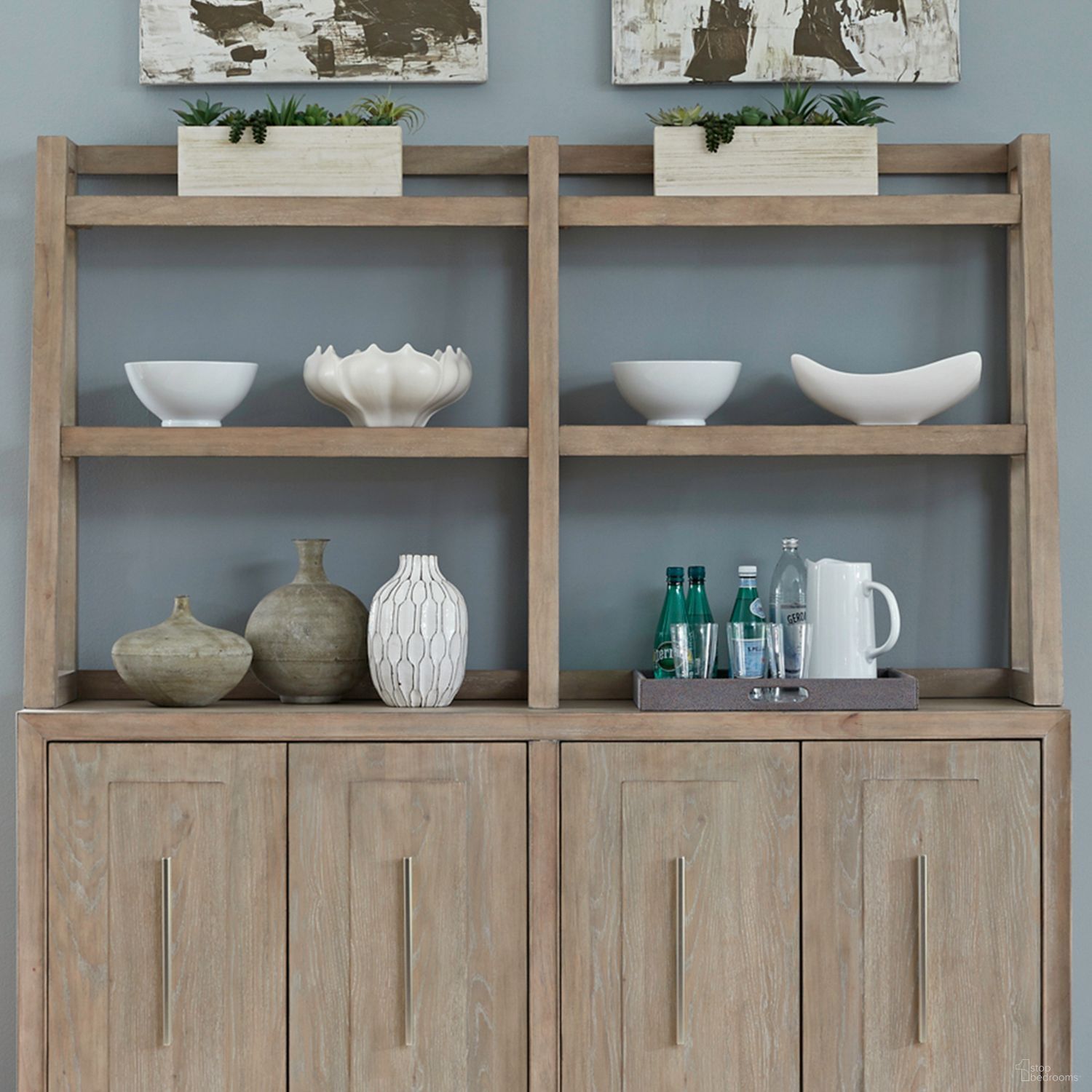 The appearance of Brentwood Sideboard Hutch In Sandstone designed by Liberty in the modern / contemporary interior design. This sandstone piece of furniture was selected by 1StopBedrooms from Brentwood Collection to add a touch of cosiness and style into your home. Sku: 789-SH6838. Material: Oak Veneer.