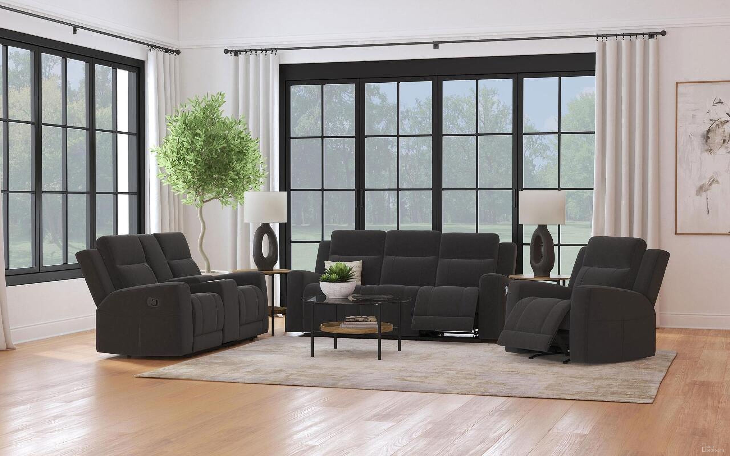 The appearance of Brentwood Upholstered Motion Reclining Living Room Set In Dark Charcoal designed by Coaster in the transitional interior design. This dark charcoal piece of furniture was selected by 1StopBedrooms from Brentwood Collection to add a touch of cosiness and style into your home. Sku: 610284;610285. Material: Upholstered.