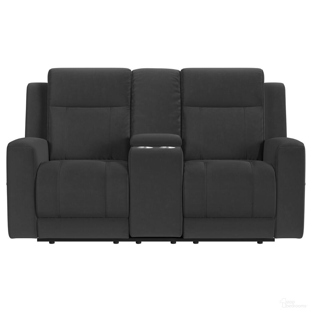 The appearance of Brentwood Upholstered Reclining Loveseat In Dark Charcoal designed by Coaster in the transitional interior design. This dark charcoal piece of furniture was selected by 1StopBedrooms from Brentwood Collection to add a touch of cosiness and style into your home. Sku: 610285. Material: Upholstered.