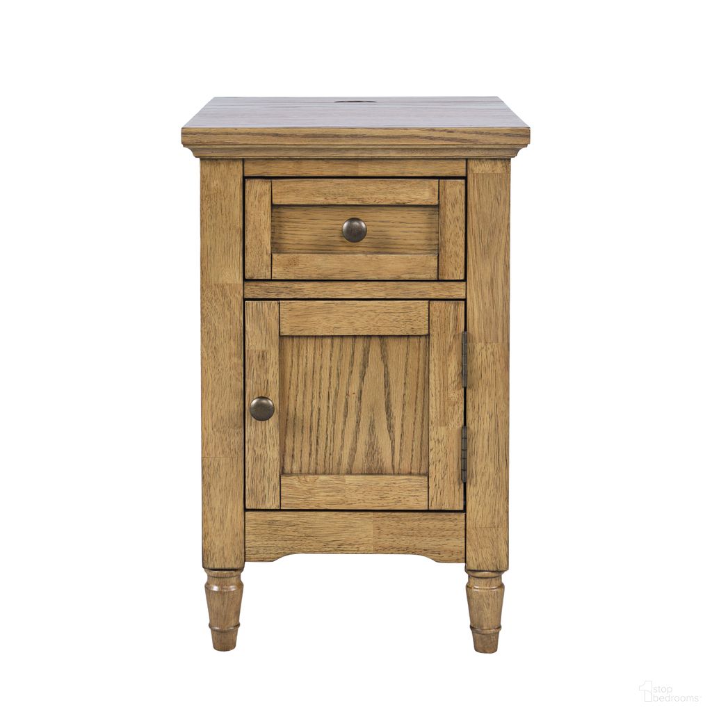The appearance of Brentwood USB Charging End Table with Storage Cabinet In Cascade Oak and Brown designed by Jofran in the transitional interior design. This cascade oak/brown piece of furniture was selected by 1StopBedrooms from Brentwood Collection to add a touch of cosiness and style into your home. Sku: 2510-6. Material: Rubberwood.