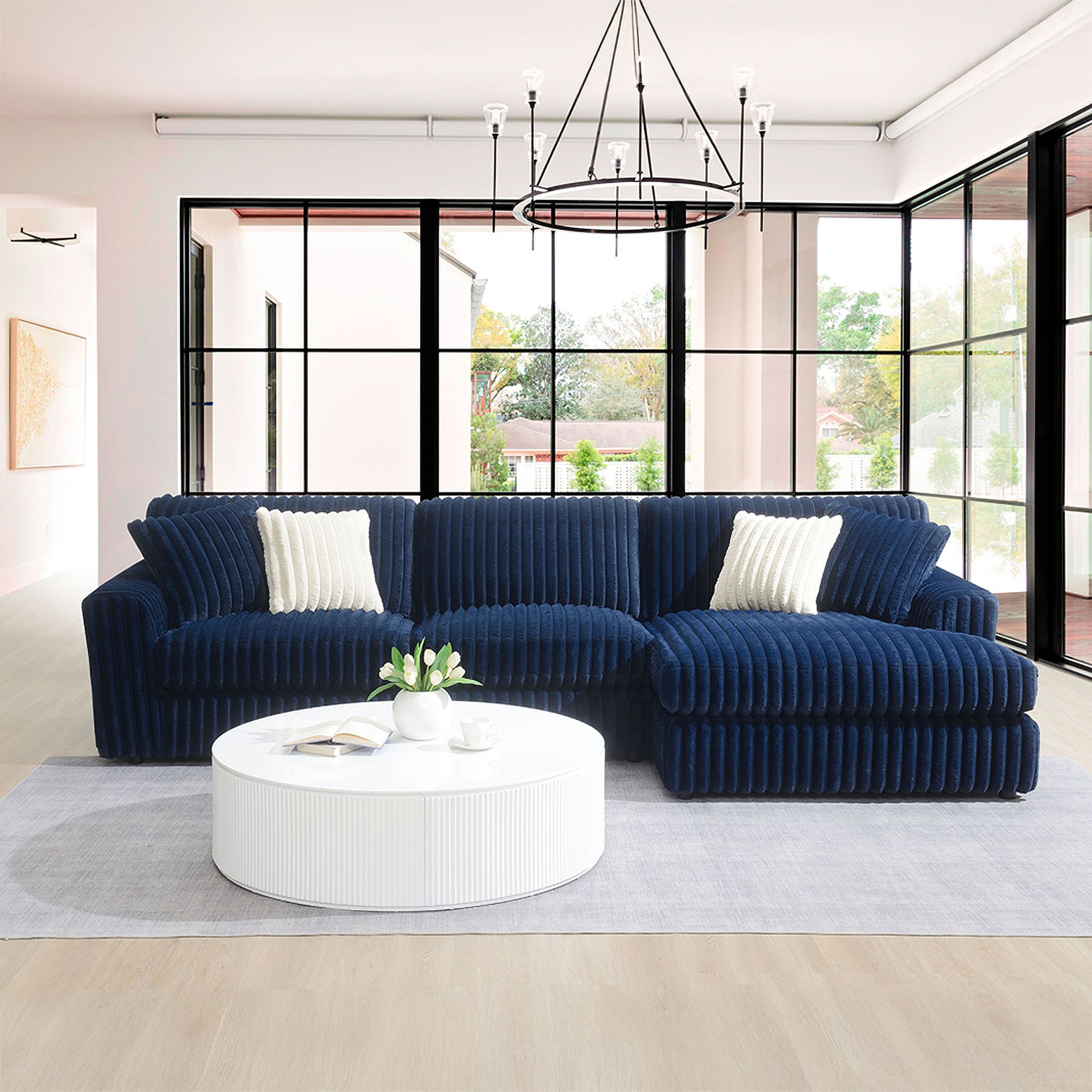 The appearance of Breton Sectional Sofa with 4 Pillows In Gray and Blue designed by ACME in the modern / contemporary interior design. This gray/blue piece of furniture was selected by 1StopBedrooms from Breton Collection to add a touch of cosiness and style into your home. Sku: LV04400-1;LV04400-2. Material: Velvet.