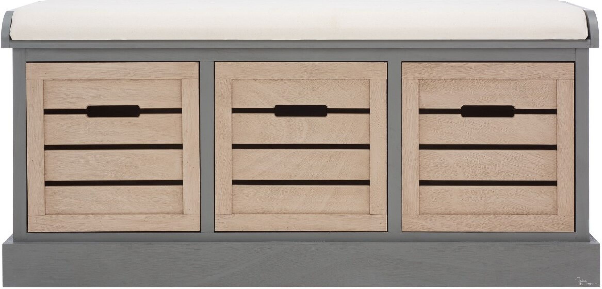 The appearance of Briar 3 Drawer Cushion Bench in Grey designed by Safavieh in the country / farmhouse interior design. This grey piece of furniture was selected by 1StopBedrooms from Briar Collection to add a touch of cosiness and style into your home. Sku: BCH5700C. Material: Wood.