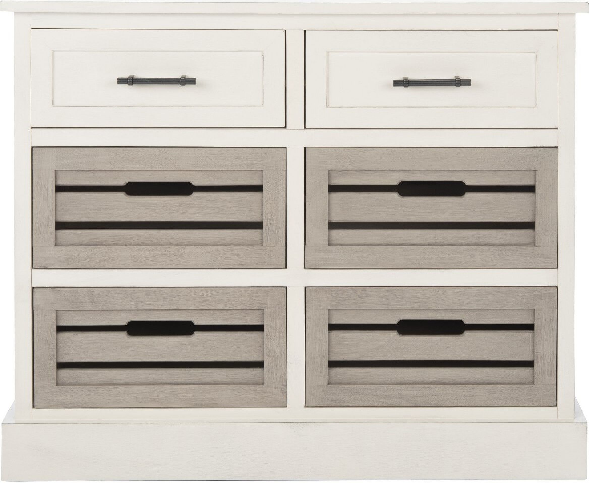 The appearance of Briar Removable 6 Drawer Storage Chest in Distressed White designed by Safavieh in the country / farmhouse interior design. This distressed white piece of furniture was selected by 1StopBedrooms from Briar Collection to add a touch of cosiness and style into your home. Sku: STG5701A. Material: Wood.