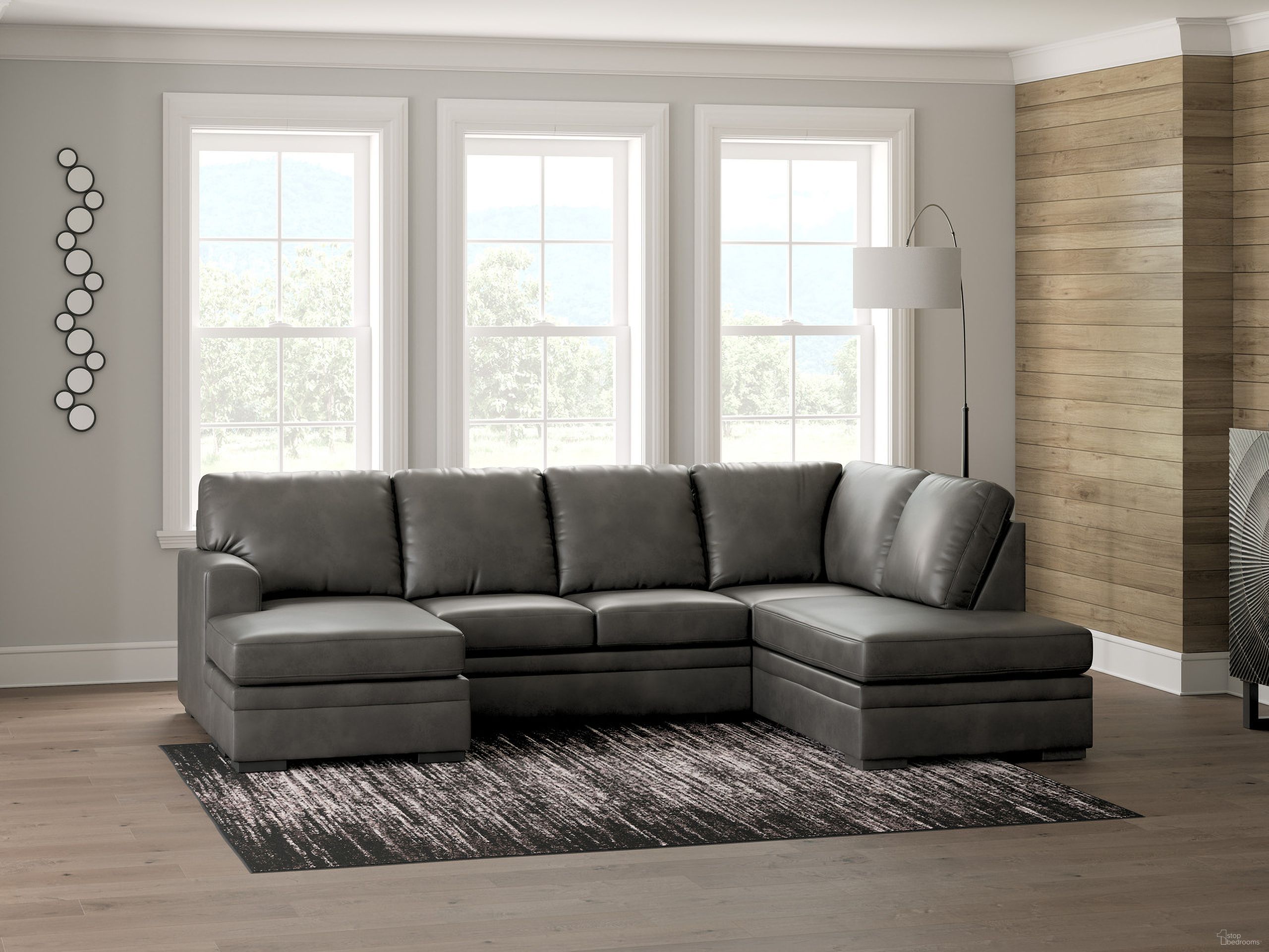 The appearance of Brickett 2-Piece Sectional with RAF Chaise In Shadow designed by Signature Design by Ashley in the modern / contemporary interior design. This shadow piece of furniture was selected by 1StopBedrooms from Brickett Collection to add a touch of cosiness and style into your home. Sku: NC6161002;NC6161017. Material: Leather.