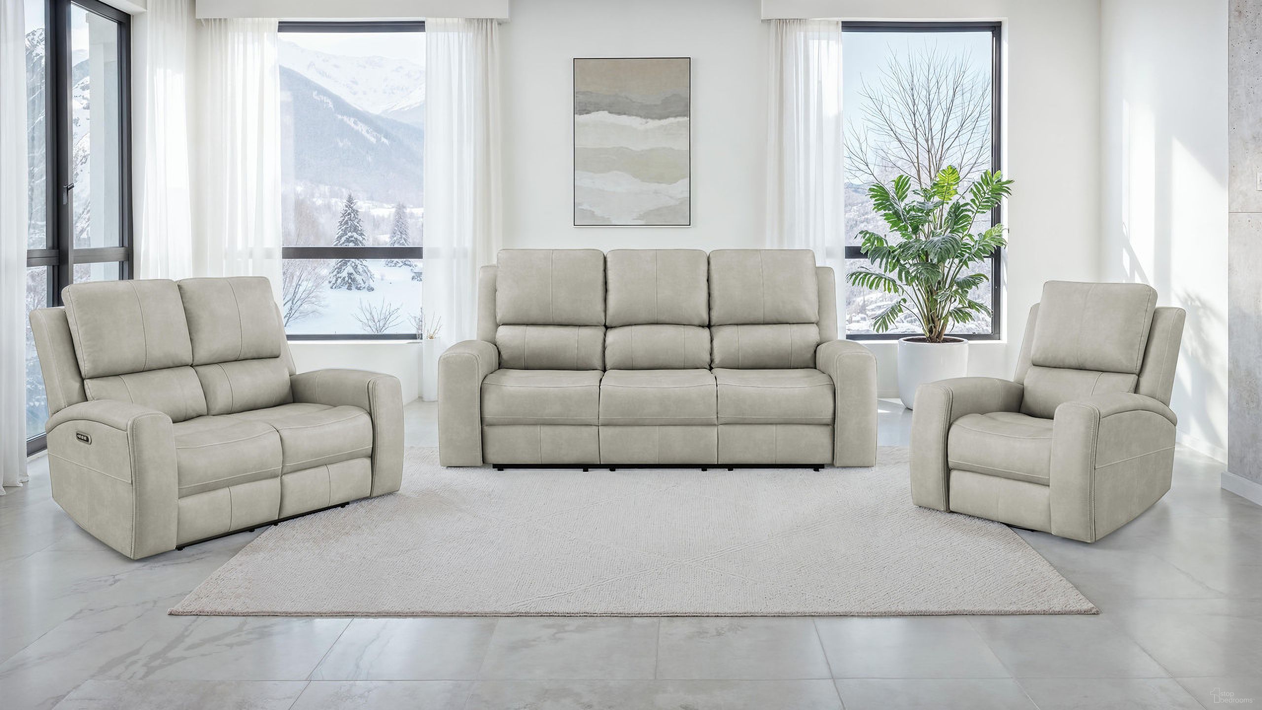 The appearance of Brickston Triple Power Reclining Living Room Set In Grey designed by Coaster in the transitional interior design. This grey piece of furniture was selected by 1StopBedrooms from Brickston Collection to add a touch of cosiness and style into your home. Sku: 603434PPP;603435PPP. Material: Foam.