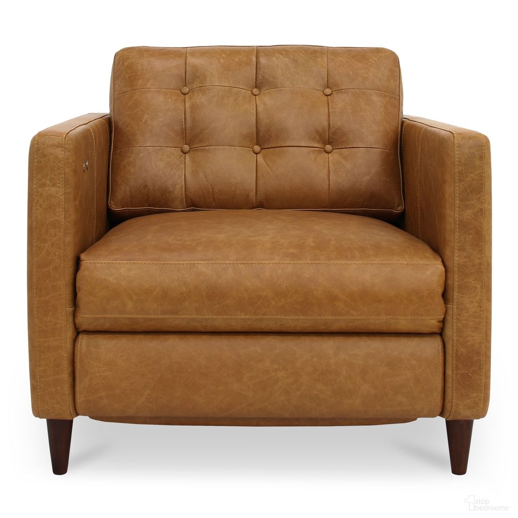 The appearance of Bridgers Leather Power Recliner Chair In Tan designed by Moes Home in the modern / contemporary interior design. This tan piece of furniture  was selected by 1StopBedrooms from Bridgers Collection to add a touch of cosiness and style into your home. Sku: XQ-1010-40. Material: Top Grain Leather.