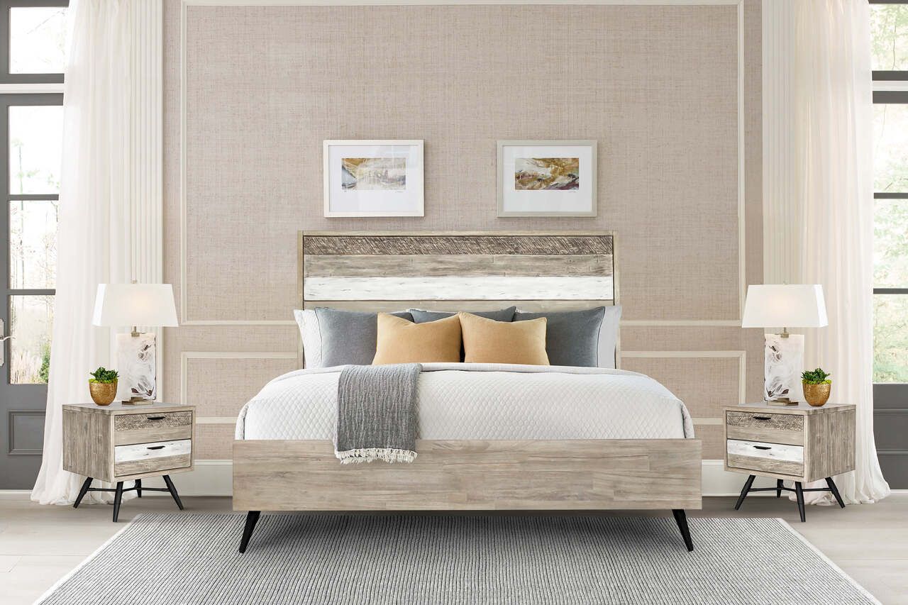 The appearance of Bridges 3-Piece King Bedroom Set In Two-Tone Acacia Wood designed by Armen Living in the modern / contemporary interior design. This natural piece of furniture was selected by 1StopBedrooms from Bridges Collection to add a touch of cosiness and style into your home. Sku: LCBRBDGRKGBX1;LCBRBDGRKGBX3;LCBRBDGRKGBX2;LCBRBDGRKGBX4;LCBRLAGR;LCBRLAGR. Bed Type: Platform Bed. Material: Wood. Bed Size: King.