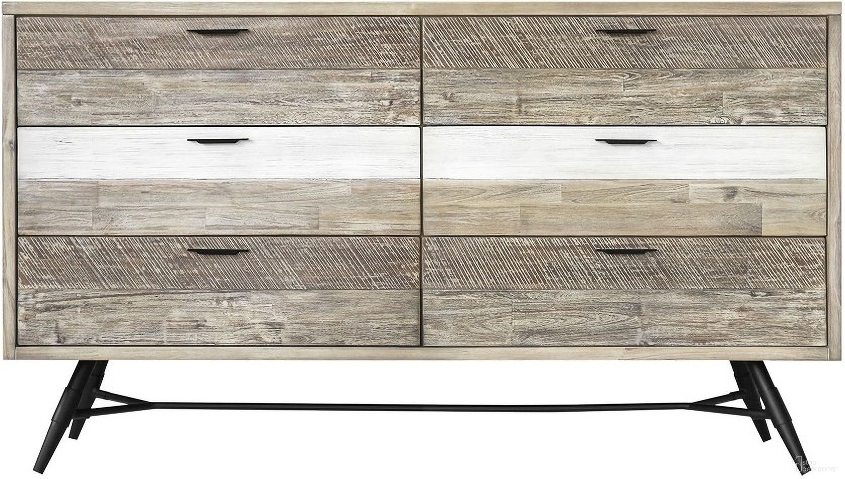 The appearance of Bridges 6 Drawer Dresser In Two Tone Acacia Wood designed by Armen Living in the modern / contemporary interior design. This two-tone gray piece of furniture  was selected by 1StopBedrooms from Bridges Collection to add a touch of cosiness and style into your home. Sku: LCBRDRGR. Material: Wood.