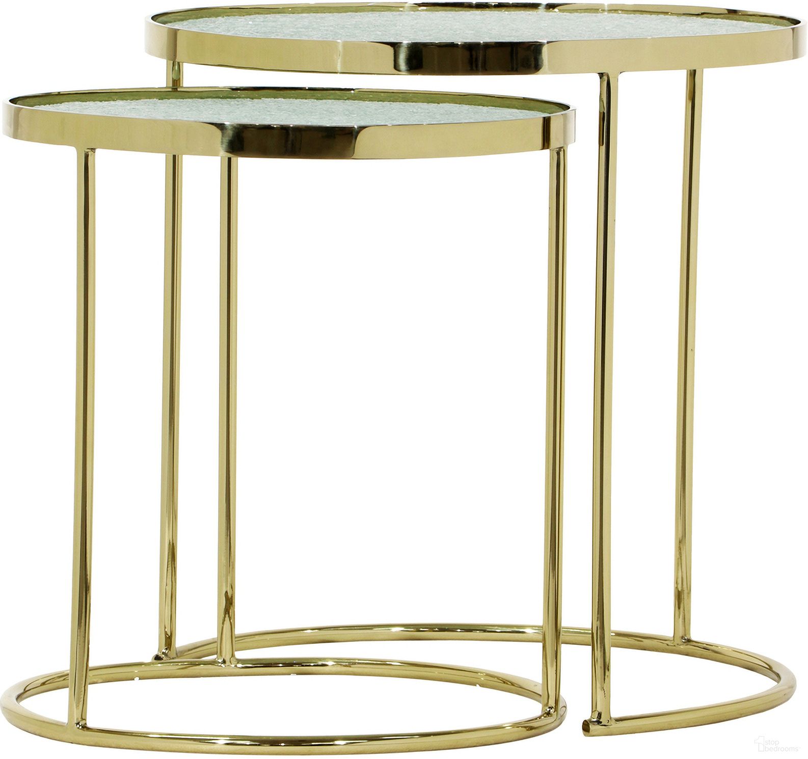 The appearance of Bridget Round Nesting Tables In Gold designed by Bassett Mirror Company in the modern / contemporary interior design. This gold piece of furniture  was selected by 1StopBedrooms from Bridget Collection to add a touch of cosiness and style into your home. Sku: 7571-LR-202. Material: Metal.