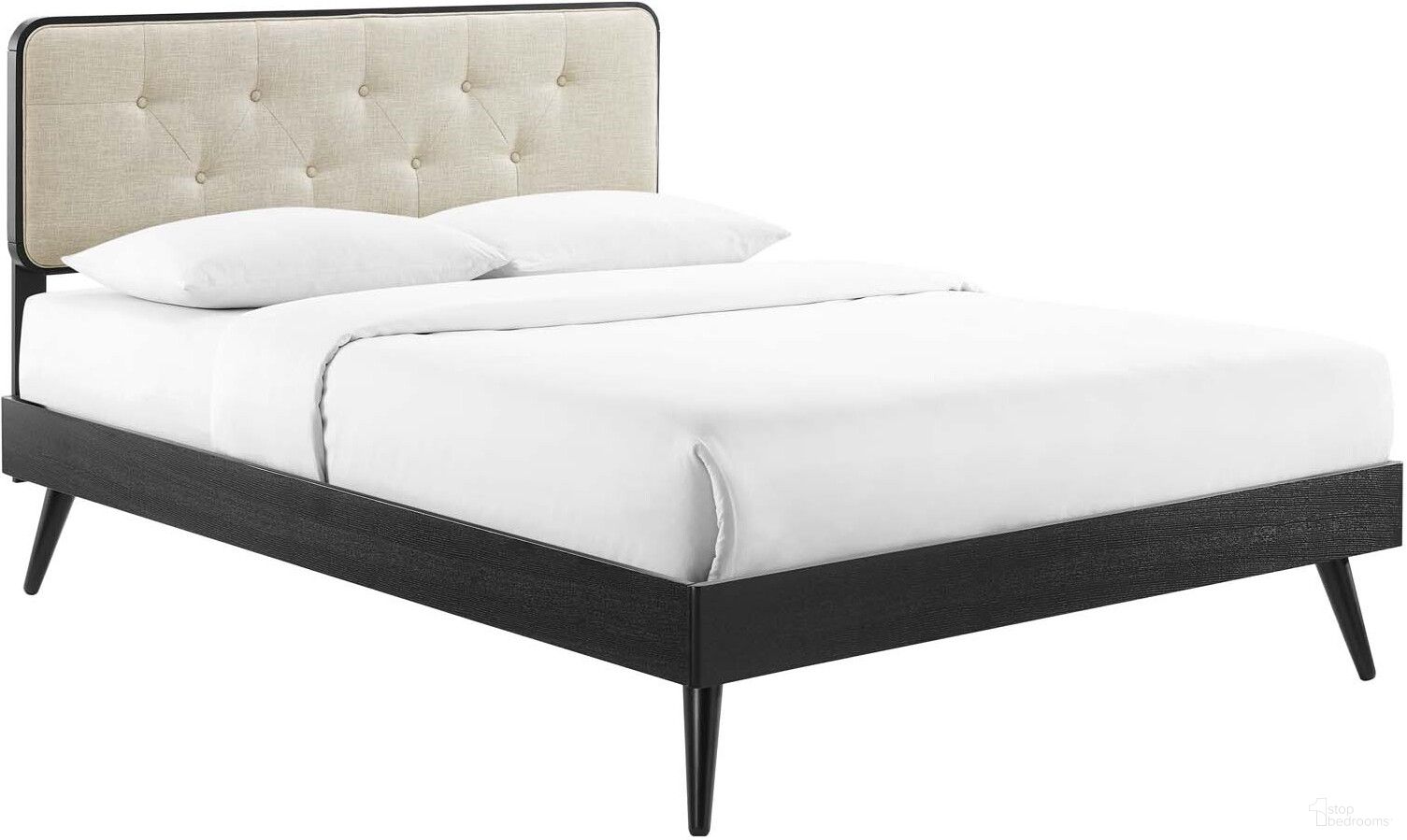 Bridgette Queen Wood Platform Bed With Splayed Legs MOD-6388-BLK-BEI
