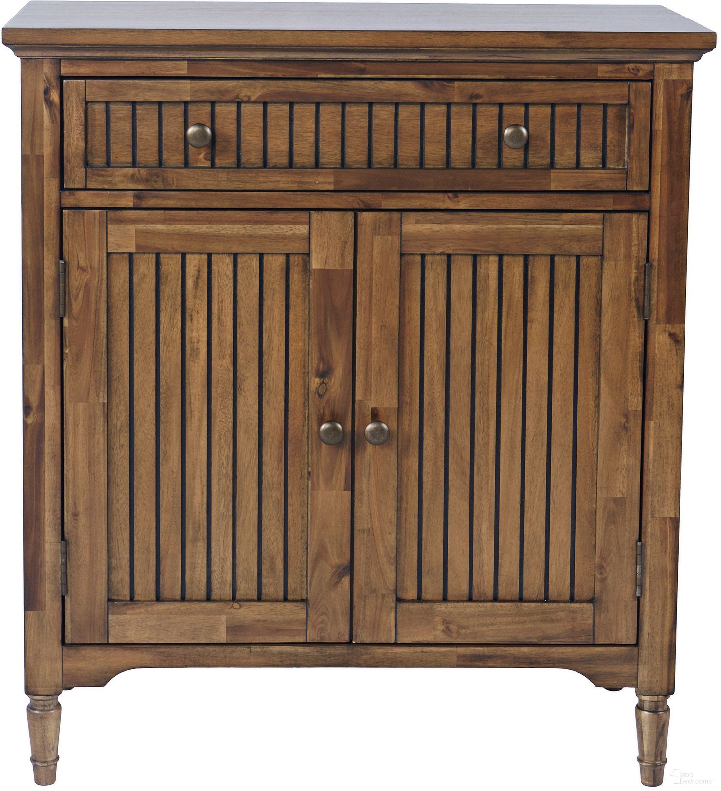 The appearance of Bridgton 32 Inch Slat Panel Door Accent Cabinet Storage with Adjustable Shelves In Chestnut designed by Jofran in the country / farmhouse interior design. This chestnut piece of furniture  was selected by 1StopBedrooms from Bridgton Collection to add a touch of cosiness and style into your home. Sku: 2556-32. Material: Acacia.