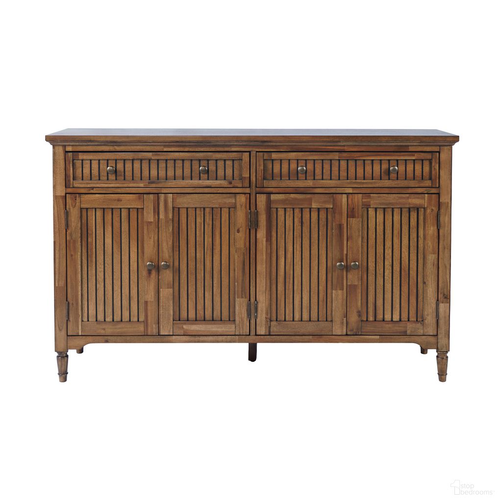The appearance of Bridgton 58 Inch Slat Panel Door Sideboard Cabinet Storage with Adjustable Shelves In Chestnut designed by Jofran in the country / farmhouse interior design. This chestnut piece of furniture  was selected by 1StopBedrooms from Bridgton Collection to add a touch of cosiness and style into your home. Sku: 2556-58. Material: Acacia.