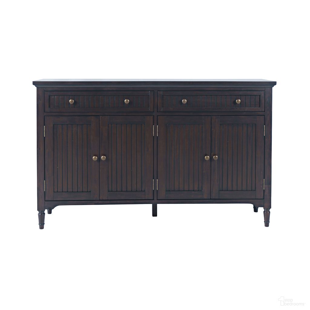 Bridgton 58 Inch Slat Panel Door Sideboard Cabinet Storage with Adjustable Shelves In Mahogany