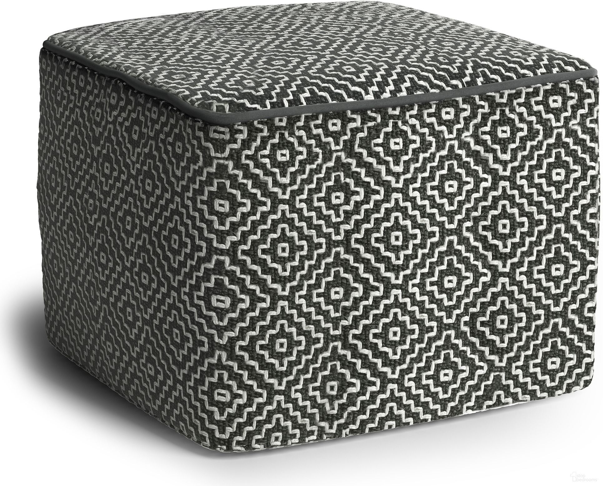 Briella Recycled PET Polyester Square Woven Outdoor/Indoor Pouf In Grey and White