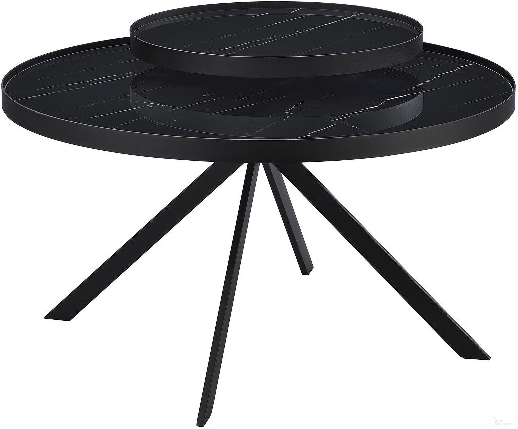 The appearance of Briggs Round Marble Printed Glass Top Coffee Table In Black designed by Coaster in the modern / contemporary interior design. This black piece of furniture  was selected by 1StopBedrooms from Briggs Collection to add a touch of cosiness and style into your home. Sku: 706268. Material: Glass.