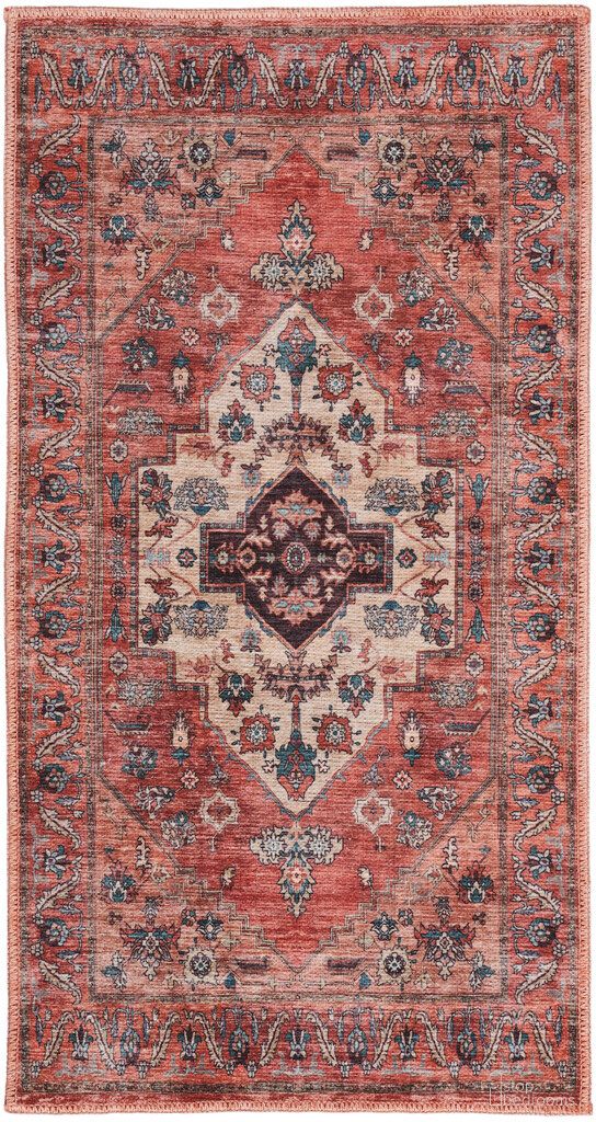 The appearance of Brilliance Machine Washable 2' x 3'9" Indoor Rug In Rust and Multi designed by Nourison in the rustic / southwestern interior design. This rust and multi piece of furniture  was selected by 1StopBedrooms from Brilliance Collection to add a touch of cosiness and style into your home. Sku: 99446117120. Material: Polyester.