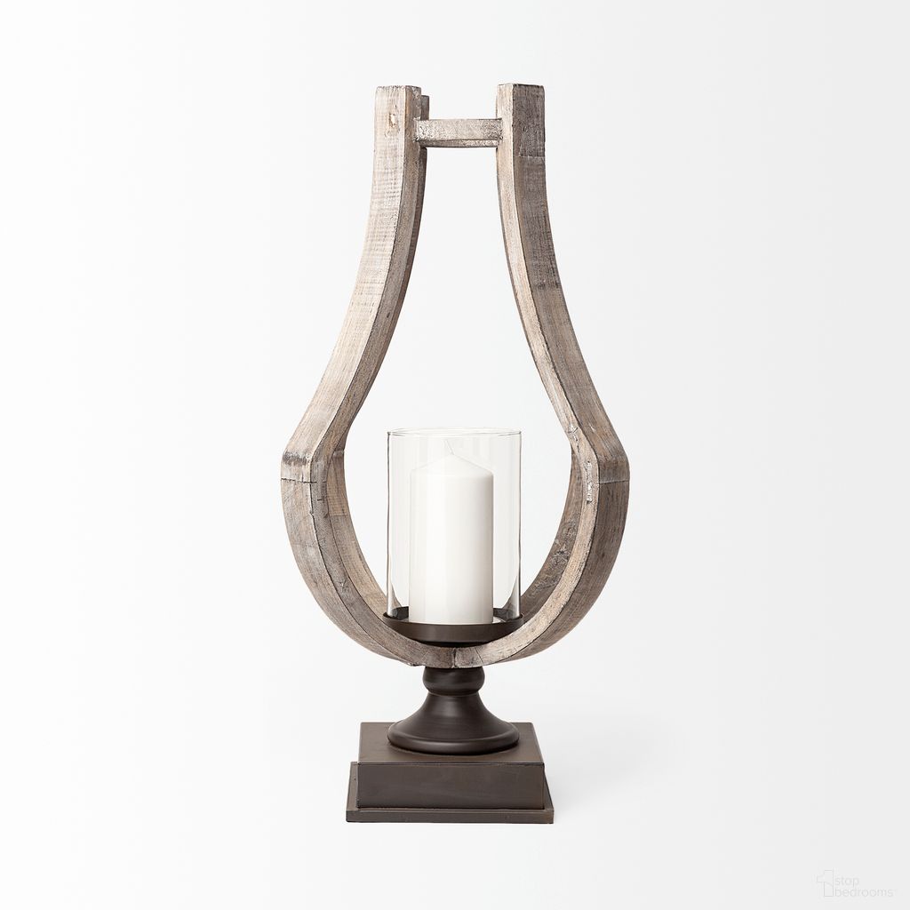Brillion Large Wood Metal Table Candle Holder In Brown