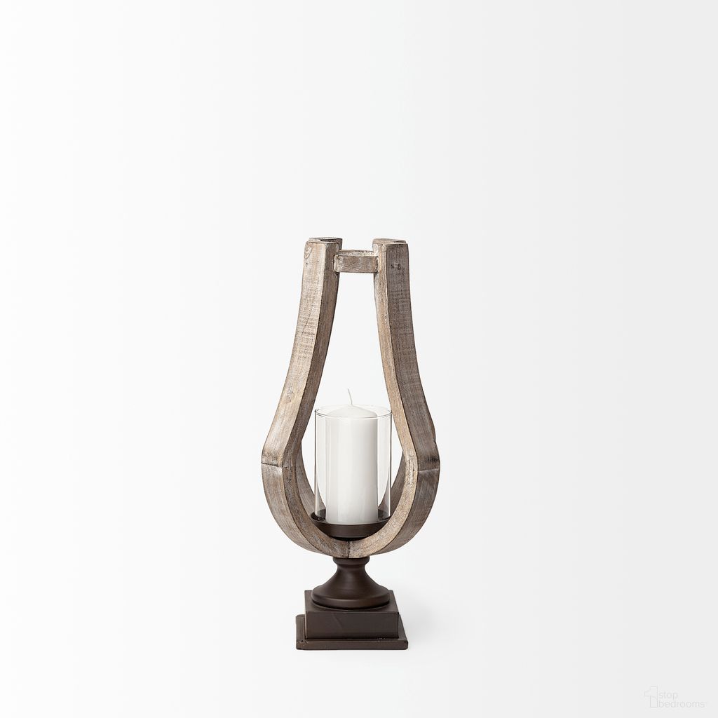 Brillion Small Wood Metal Table Candle Holder In Brown