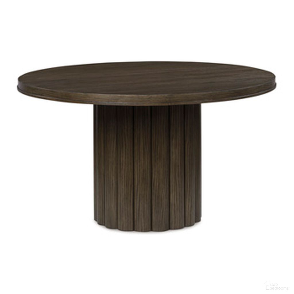 The appearance of Brillynd Round Dining Table In Burnished Brown designed by Signature Design by Ashley in the modern / contemporary interior design. This burnished brown piece of furniture  was selected by 1StopBedrooms from Brillynd Collection to add a touch of cosiness and style into your home. Sku: NCD843-50. Table Base Style: Pedestal. Table Top Shape: Round. Material: Wood. Size: 54".