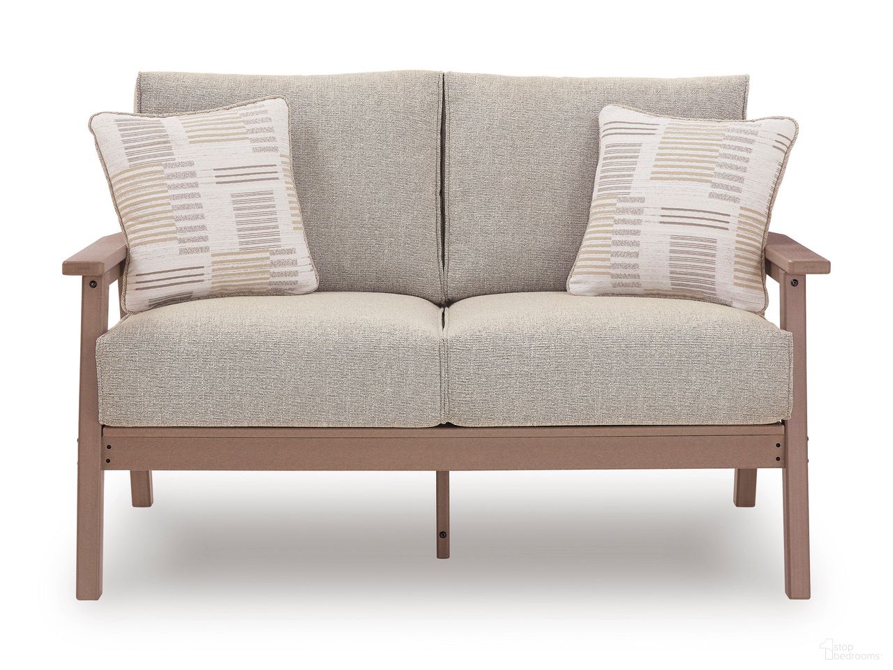 Brinnalli Outdoor Loveseat with Cushion In Driftwood