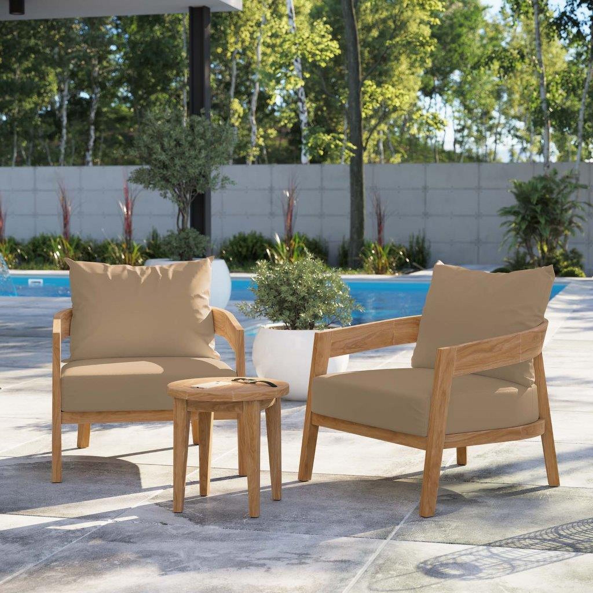 Brisbane 3-Piece Teak Wood Outdoor Patio Set In Light Brown EEI-5835-NAT-LBR