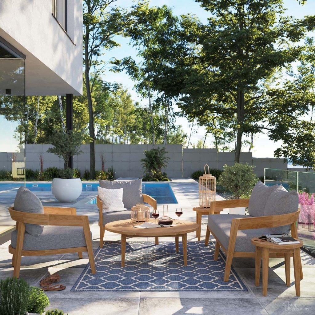 Brisbane 6-Piece Teak Wood Outdoor Patio Set In Natural Gray