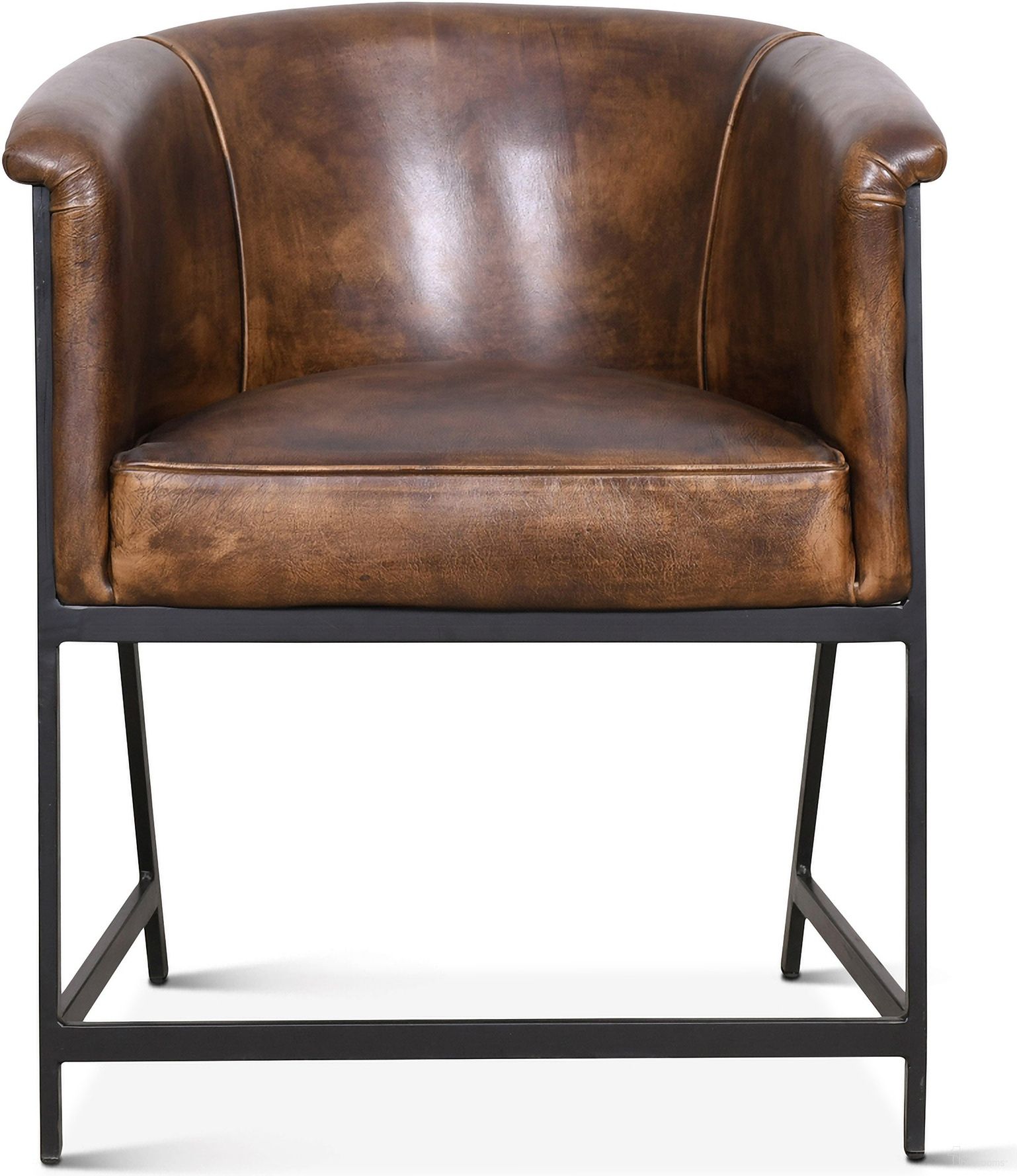 The appearance of Brisbane Armchair In Antique Whiskey Leather designed by Home Trends and Design in the transitional interior design. This whiskey piece of furniture  was selected by 1StopBedrooms from Brisbane Collection to add a touch of cosiness and style into your home. Sku: ZWBRIPLACAW. Chair Type: Arm Chair. Material: Reclaimed Iron.