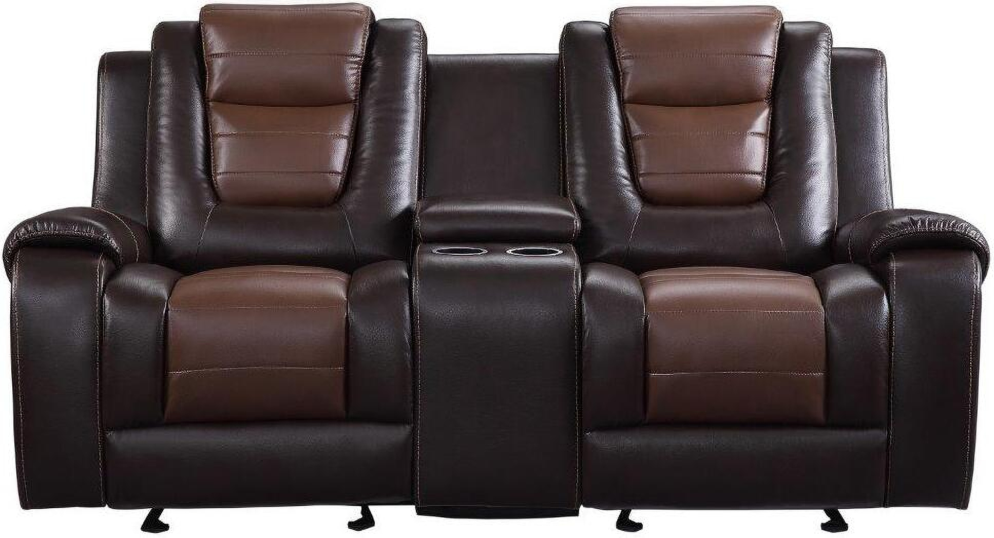 Briscoe Light And Dark Brown Double Glider Reclining Console Loveseat