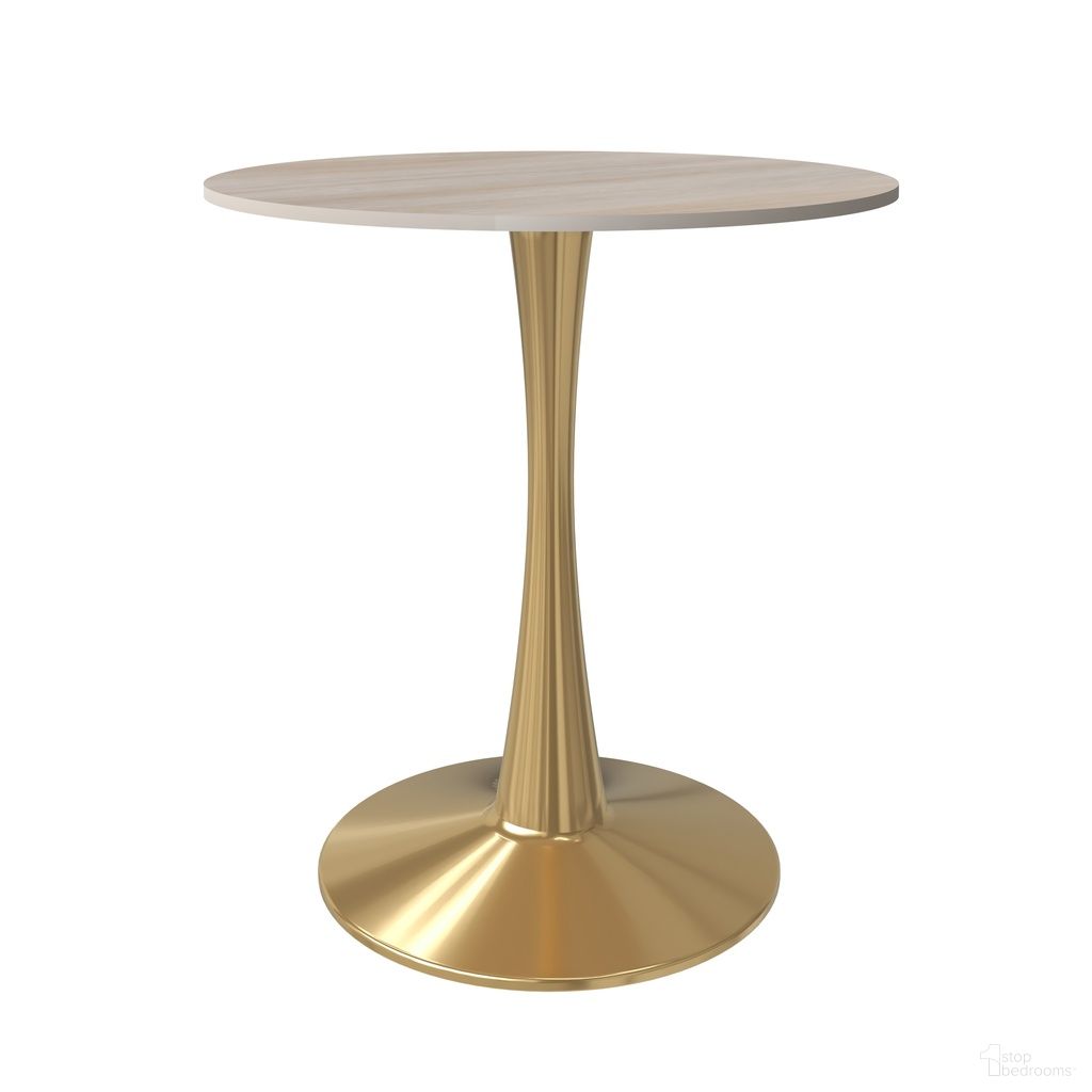 Bristol 27 Inch Round Dining Table with MDF Top In Gold and Marble White