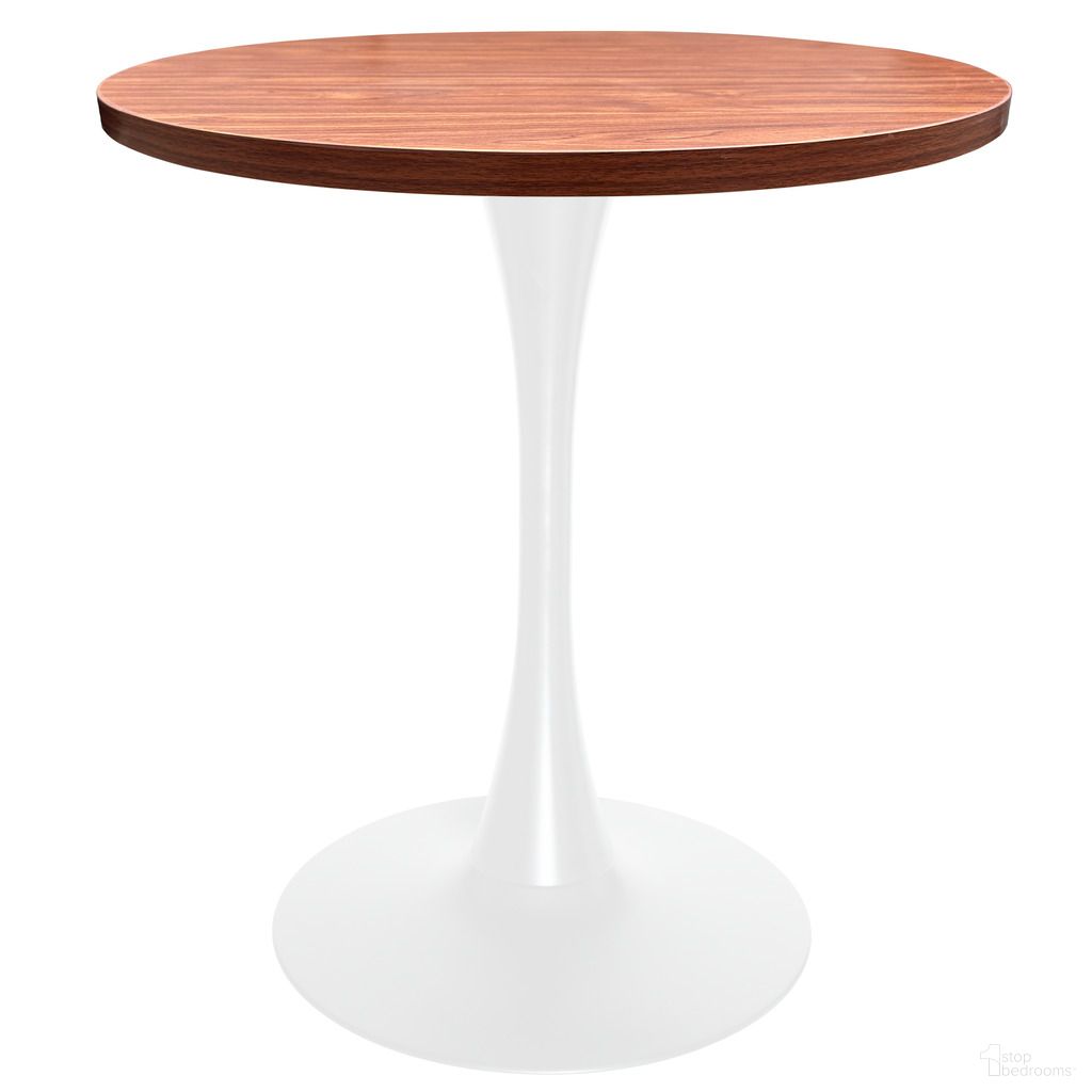 Bristol 27 Inch Round Dining Table with MDF Top In White and Cognac Brown
