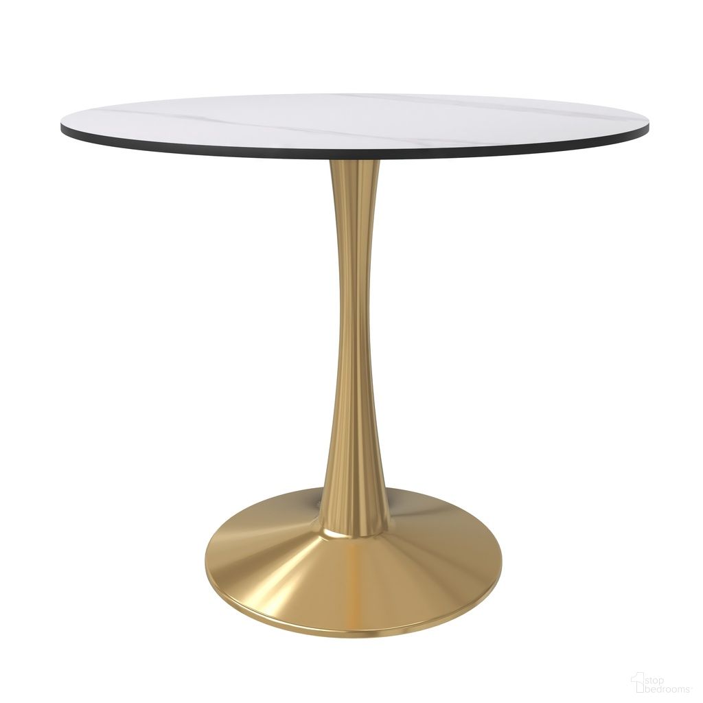 Bristol 35 Inch Sintered Stone Top Round Dining Table In Gold and White