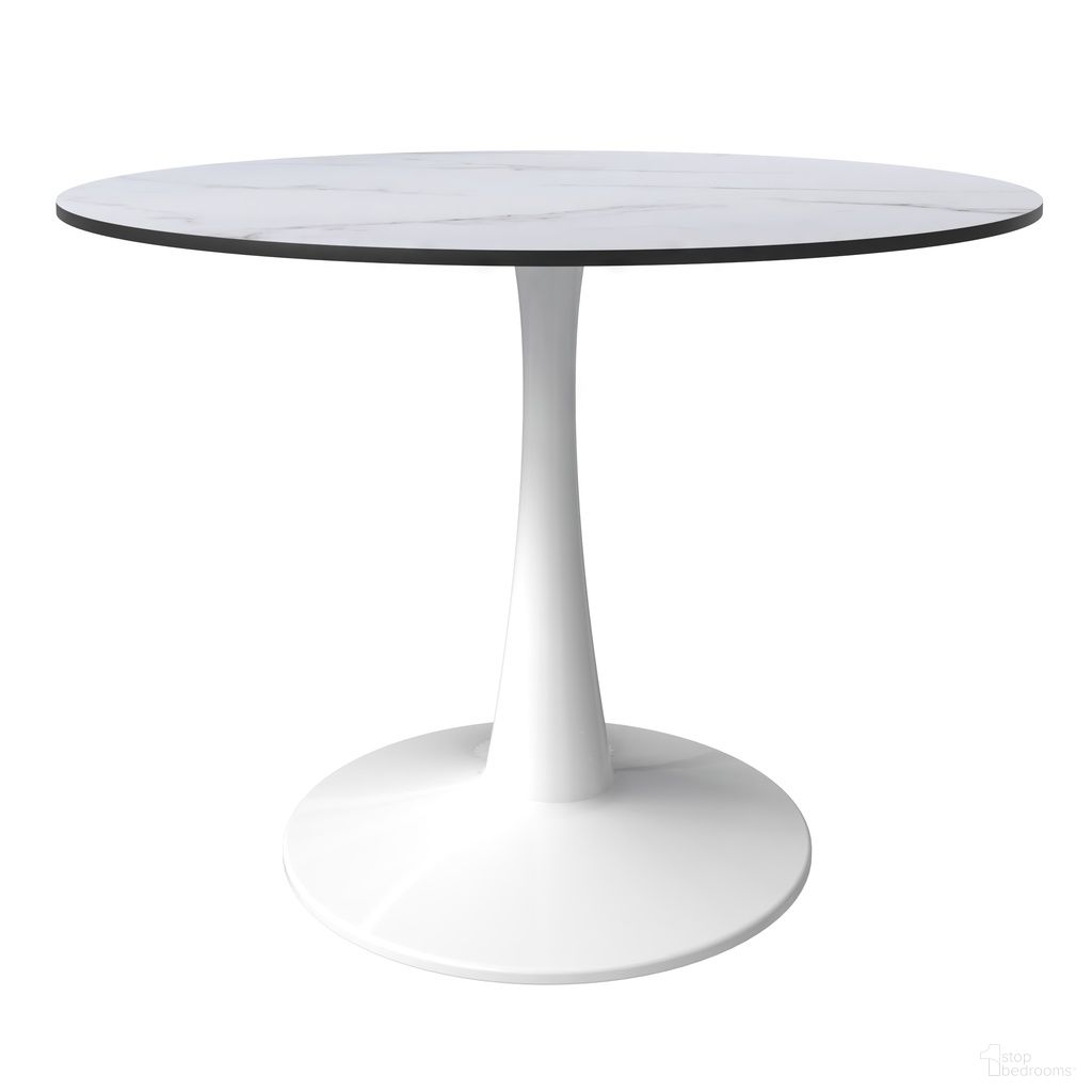 The appearance of Bristol 40 Inch Marbled MDF Top Round Dining Table In White designed by LeisureMod in the modern / contemporary interior design. This white piece of furniture  was selected by 1StopBedrooms from Bristol Collection to add a touch of cosiness and style into your home. Sku: BTW-40MW. Table Base Style: Pedestal. Table Top Shape: Round. Material: MDF. Size: 40".