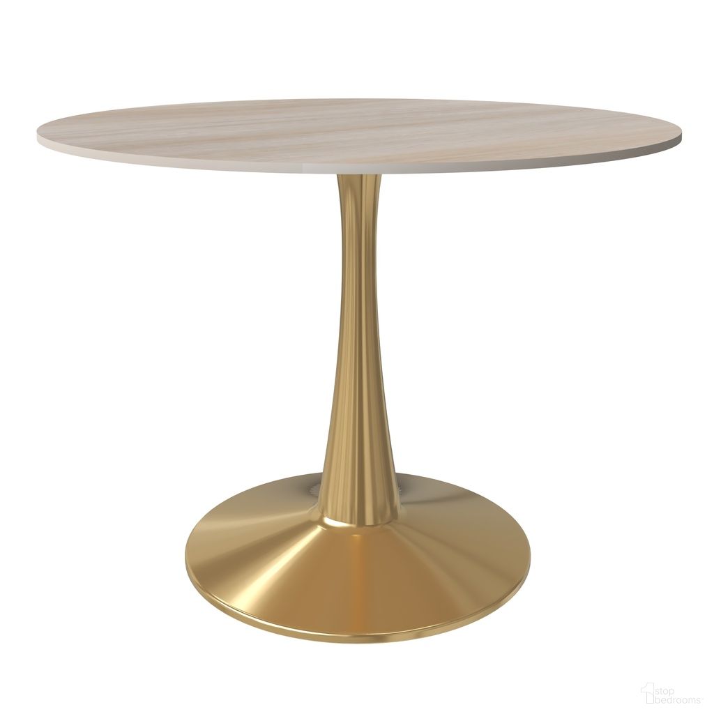 The appearance of Bristol 40 Inch MDF Top Round Dining Table In Gold and Marble White designed by LeisureMod in the modern / contemporary interior design. This gold/marble white piece of furniture was selected by 1StopBedrooms from Bristol Collection to add a touch of cosiness and style into your home. Sku: BTG-40MW. Table Base Style: Pedestal. Table Top Shape: Round. Material: MDF. Size: 40".