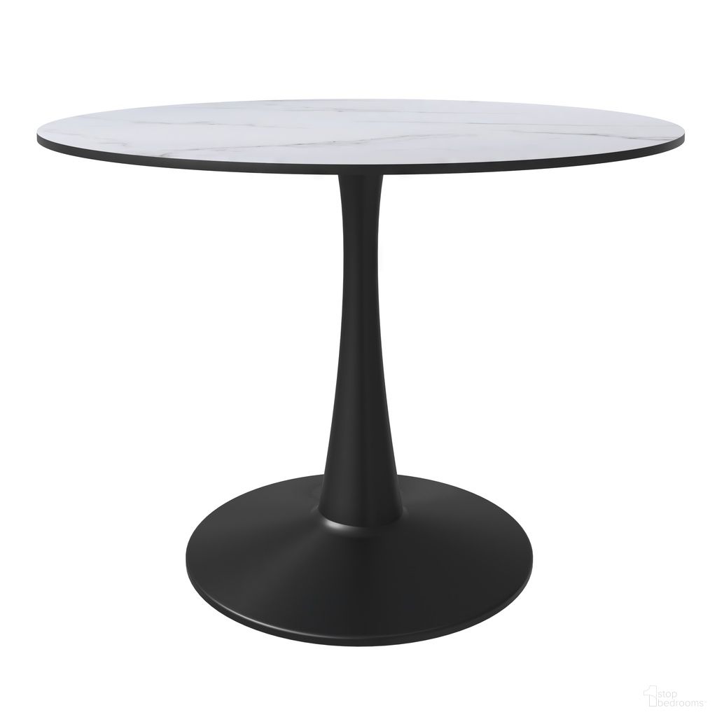 The appearance of Bristol 40 Inch Round Dining Table with MDF Top In Black and Marble White designed by LeisureMod in the modern / contemporary interior design. This black/marble white piece of furniture  was selected by 1StopBedrooms from Bristol Collection to add a touch of cosiness and style into your home. Sku: BTBL-40MW. Table Base Style: Pedestal. Table Top Shape: Round. Material: MDF. Size: 40".