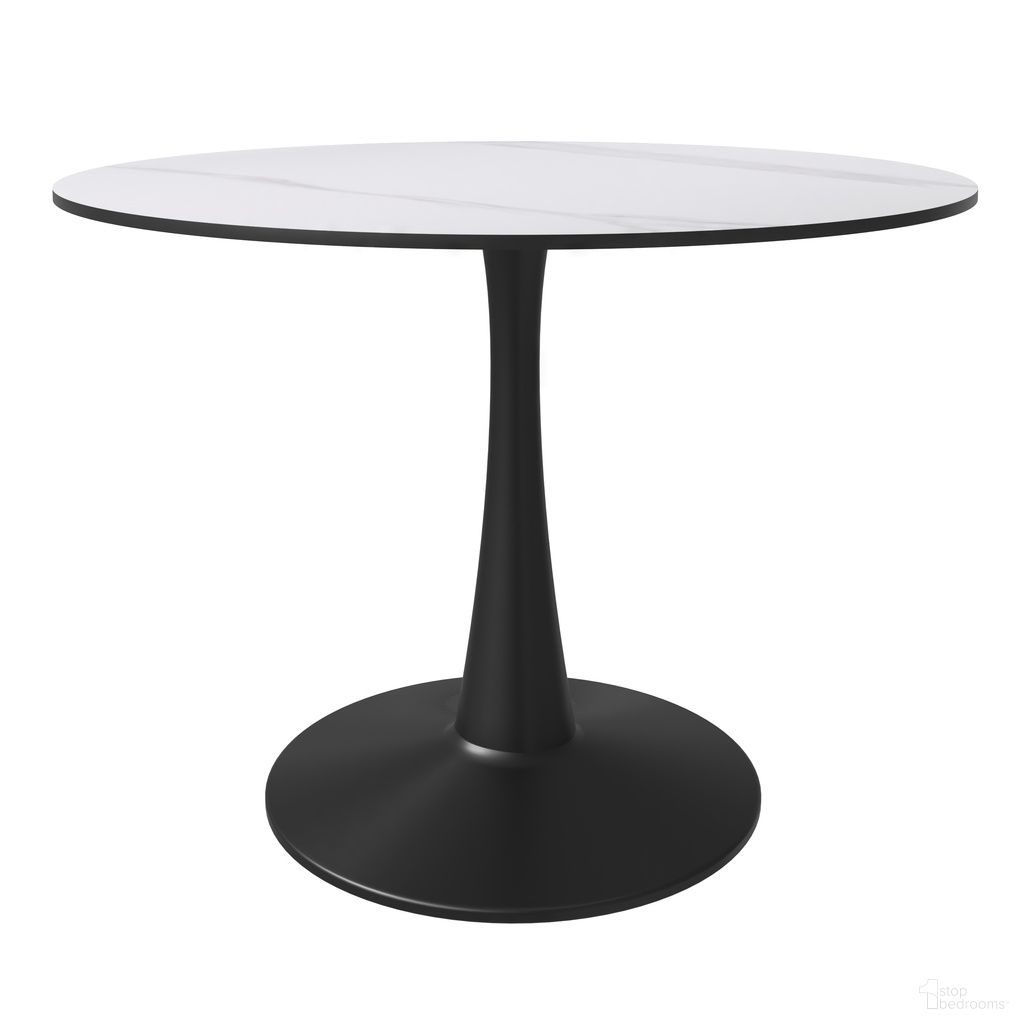 Bristol 40 Inch Sintered Stone Top Round Dining Table In Black and White