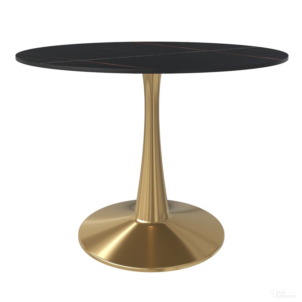The appearance of Bristol 40 Inch Sintered Stone Top Round Dining Table In Gold and Black designed by LeisureMod in the modern / contemporary interior design. This gold/black piece of furniture was selected by 1StopBedrooms from Bristol Collection to add a touch of cosiness and style into your home. Sku: BTG-40BLS. Table Base Style: Pedestal. Table Top Shape: Round. Material: Stone. Size: 40".