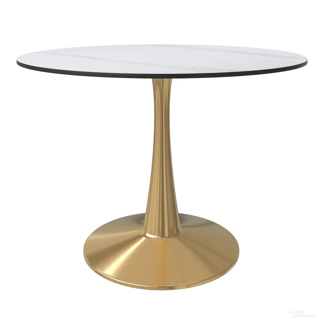The appearance of Bristol 40 Inch Sintered Stone Top Round Dining Table In Gold and White designed by LeisureMod in the modern / contemporary interior design. This gold/white piece of furniture was selected by 1StopBedrooms from Bristol Collection to add a touch of cosiness and style into your home. Sku: BTG-40WS. Table Base Style: Pedestal. Table Top Shape: Round. Material: Stone. Size: 40".