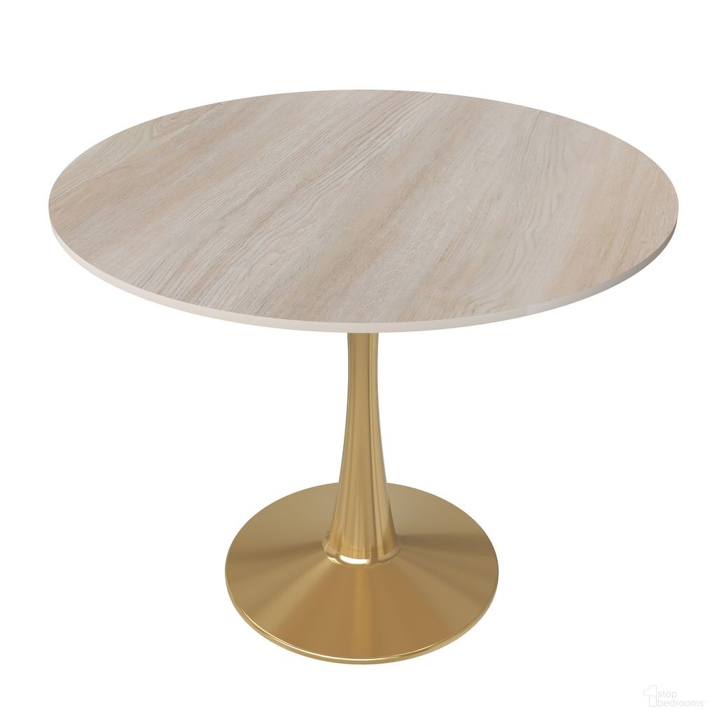 The appearance of Bristol Bistro Table In Gold Base and Natural Wood Top designed by LeisureMod in the modern / contemporary interior design. This natural wood piece of furniture was selected by 1StopBedrooms from Bristol Collection to add a touch of cosiness and style into your home. Sku: BTG-35NW. Table Base Style: Pedestal. Table Top Shape: Round. Material: MDF. Size: 35".