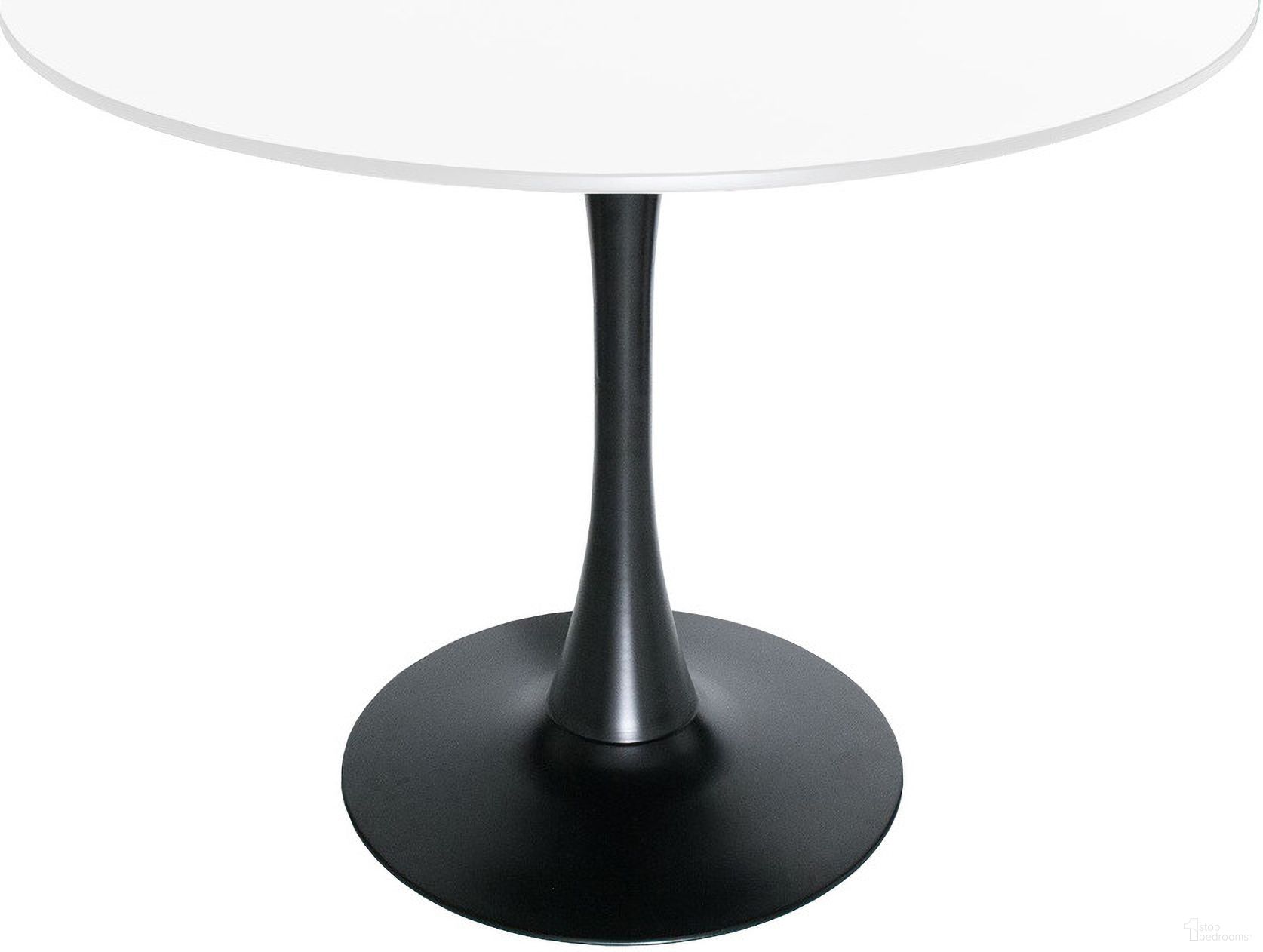 The appearance of Bristol Round Dining Table In Black and White designed by LeisureMod in the transitional interior design. This black/white piece of furniture was selected by 1StopBedrooms from Bristol Collection to add a touch of cosiness and style into your home. Sku: BTBL-35W. Table Base Style: Pedestal. Table Top Shape: Round. Material: MDF. Size: 35".