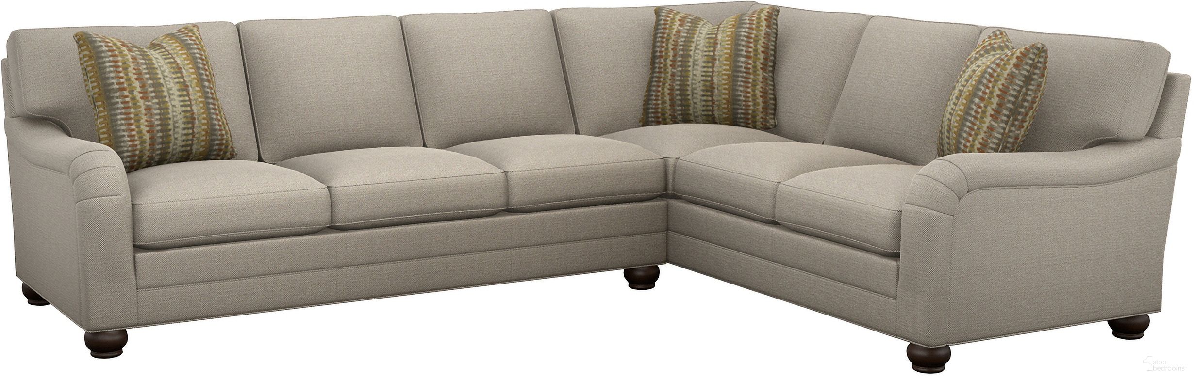 The appearance of Featured Upholstery Bristol Sectional In Gray designed by Lexington in the transitional interior design. This gray piece of furniture  was selected by 1StopBedrooms from Featured Upholstery Collection to add a touch of cosiness and style into your home. Sku: 6300-50S-72. Material: Fabric. Layout: L-Shape.