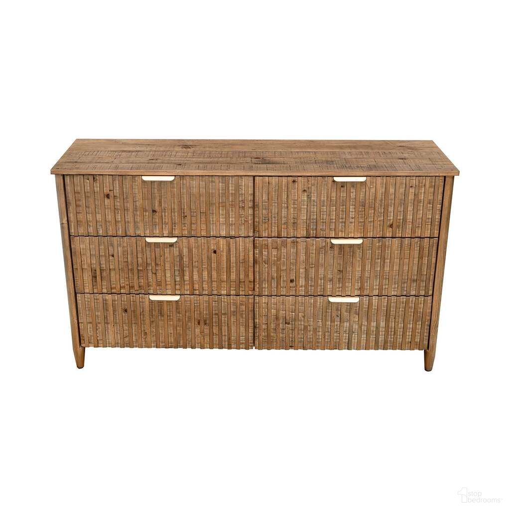 The appearance of Britanica 6 Drawer Dresser In Brown and Brass designed by LH Imports in the transitional interior design. This brown/brass piece of furniture was selected by 1StopBedrooms from Britanica Collection to add a touch of cosiness and style into your home. Sku: BRT006. Material: Reclaimed Pine.