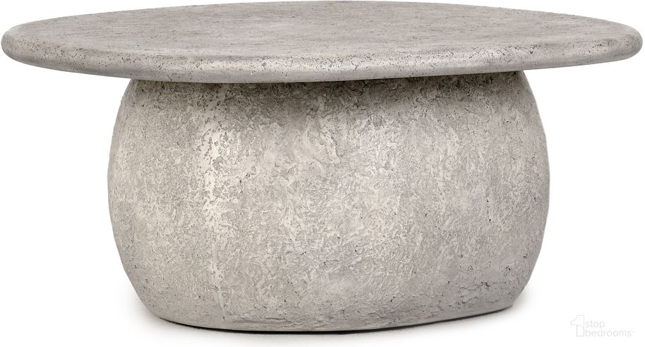 The appearance of Britney 42 Inch Outdoor Round Coffee Table In Light Gray designed by Classic Home in the transitional interior design. This light gray piece of furniture  was selected by 1StopBedrooms from Britney Collection to add a touch of cosiness and style into your home. Sku: 51031437. Table Top Shape: Round. Material: Glass Fiber Reinforced Concrete.