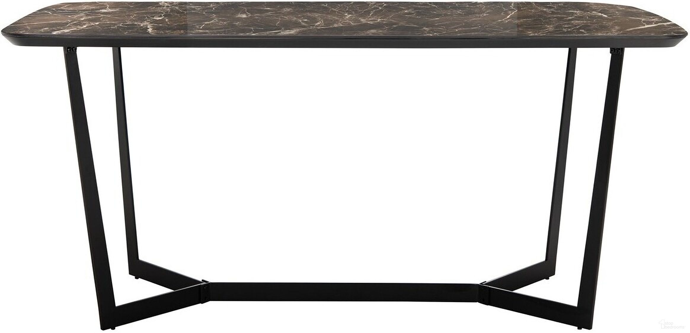 The appearance of Britta Metal Dining Table In Black designed by Safavieh Couture in the modern / contemporary interior design. This black piece of furniture  was selected by 1StopBedrooms from Britta Collection to add a touch of cosiness and style into your home. Sku: SFV8707A. Table Base Style: Trestle. Table Top Shape: Rectangular. Material: Iron. Size: 35" x 63".
