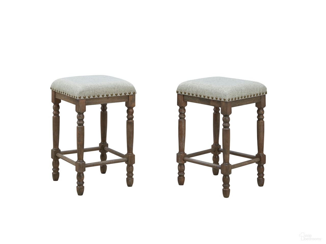 The appearance of Brittany Deluxe Barstools - Set of 2 In Vintage Walnut and Peppered Upholstery designed by Carolina Living in the traditional interior design. This vintage walnut and peppered piece of furniture  was selected by 1StopBedrooms from Brittany Deluxe Collection to add a touch of cosiness and style into your home. Sku: BS-1626-UN-VWPP. Material: Rubberwood.