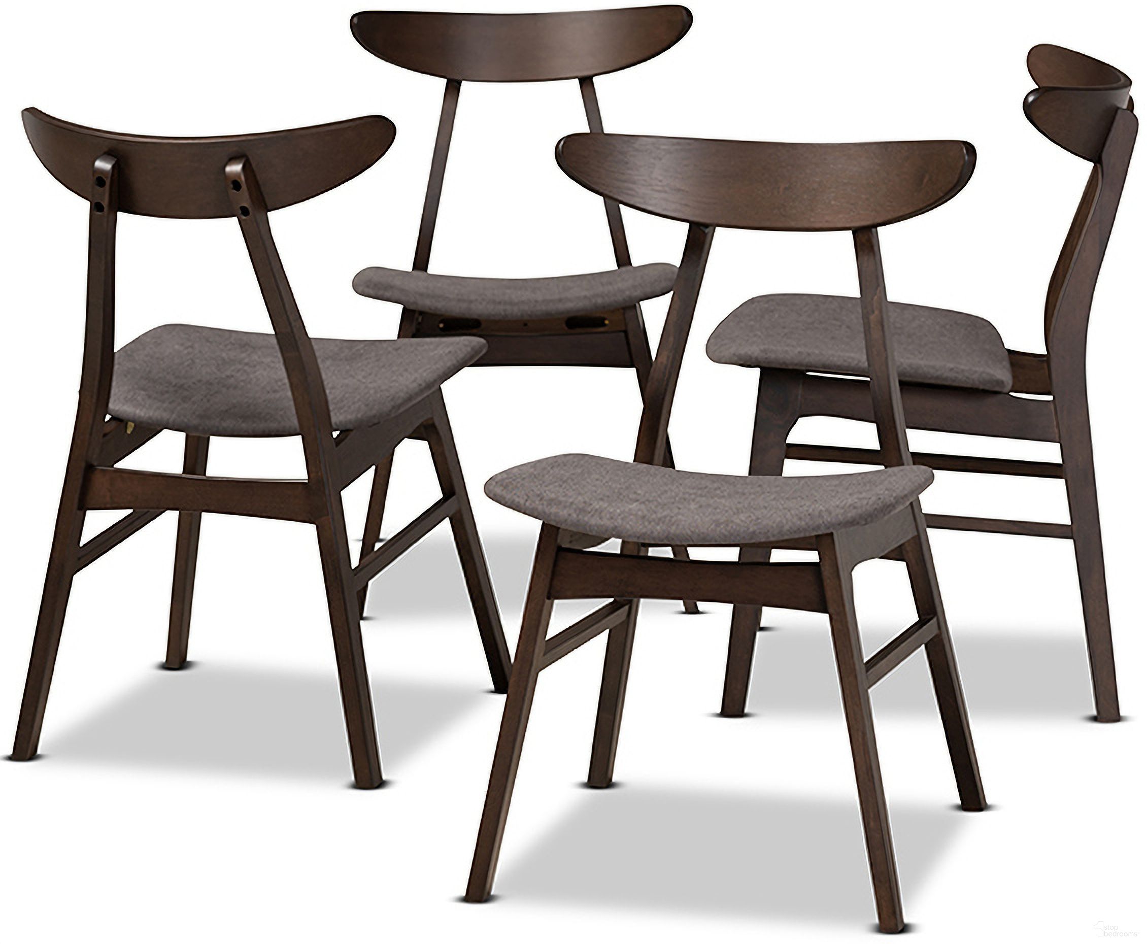 Britte Mid-Century Modern Dark Grey Fabric Upholstered Dark Oak Brown Finished 4-Piece Wood Dining Chair Set