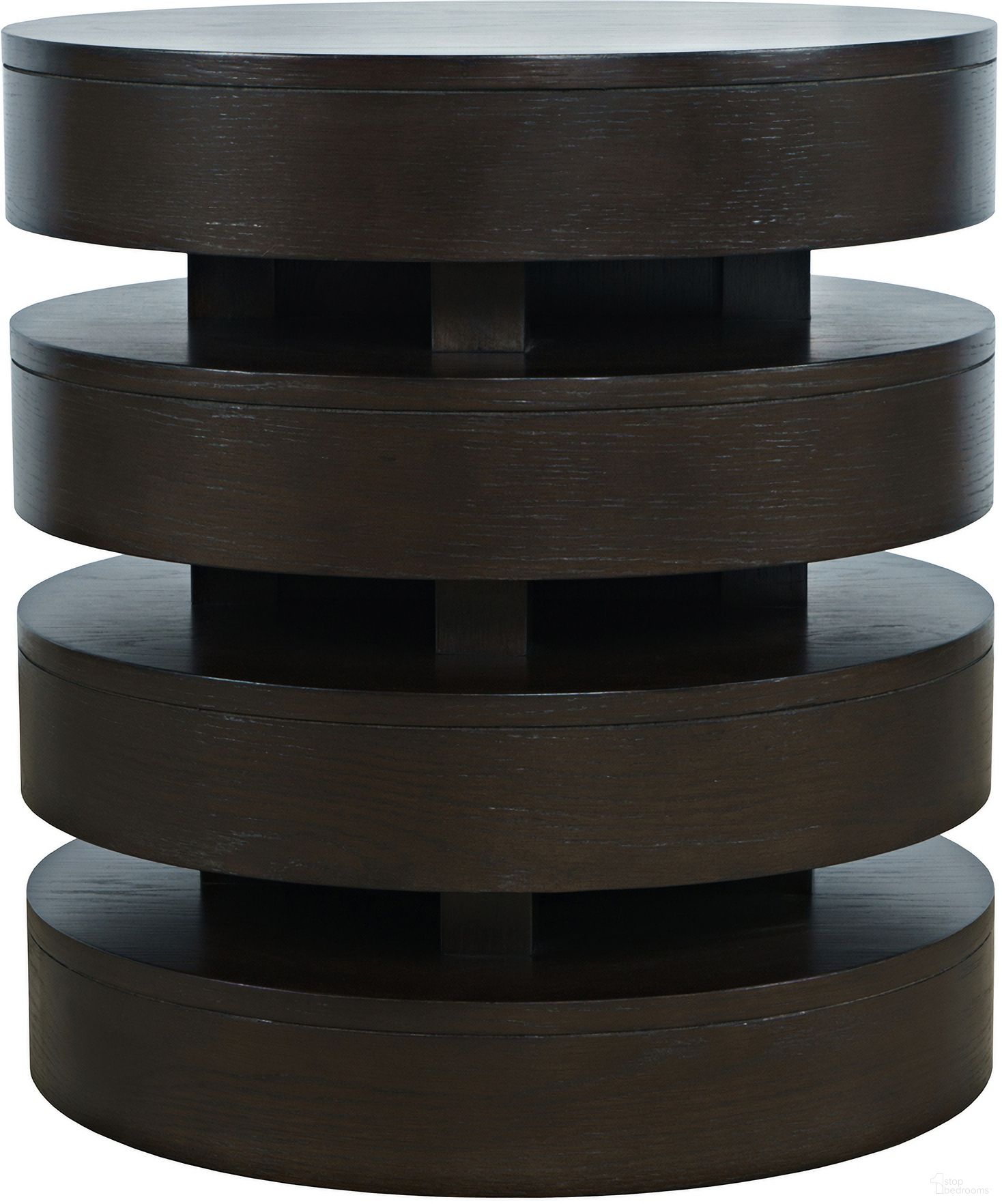 The appearance of Brix Floating Sculpture Layered Round End Table In Espresso designed by Jofran in the transitional interior design. This espresso piece of furniture  was selected by 1StopBedrooms from Brix Collection to add a touch of cosiness and style into your home. Sku: 2370-6ESP. Material: MDF.