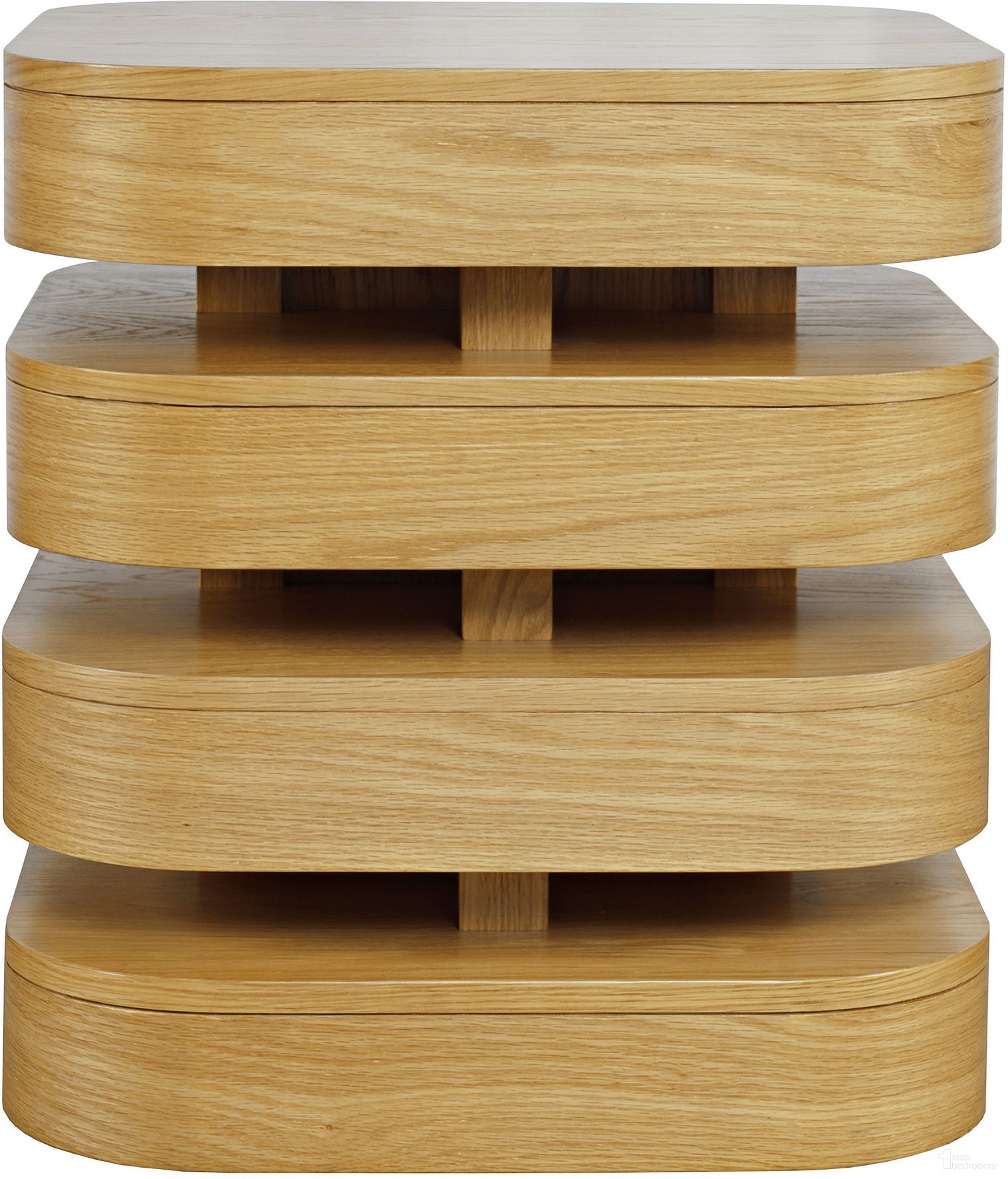 The appearance of Brix Floating Sculpture Layered Square End Table In Oak designed by Jofran in the transitional interior design. This oak piece of furniture  was selected by 1StopBedrooms from Brix Collection to add a touch of cosiness and style into your home. Sku: 2370-3OAK. Material: MDF.