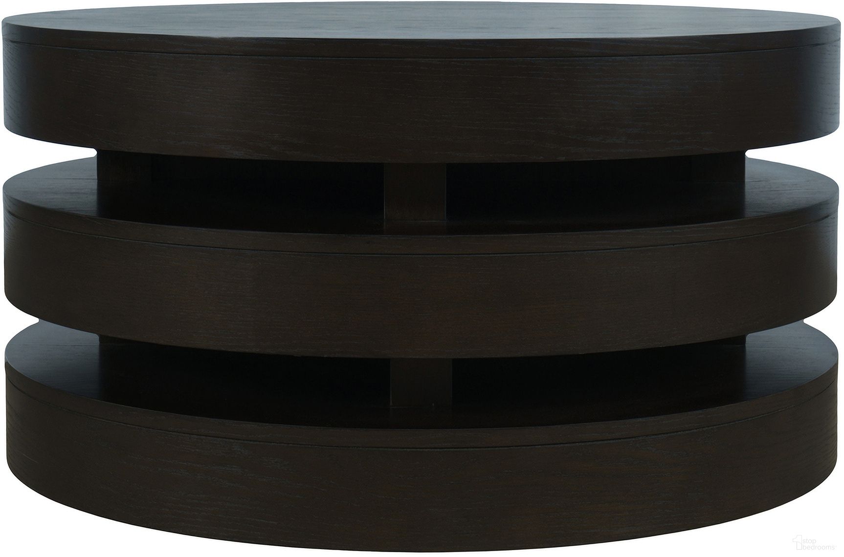 The appearance of Brix Floating Sculpture Round Layered Coffee Table with Caster Wheels In Espresso designed by Jofran in the transitional interior design. This espresso piece of furniture  was selected by 1StopBedrooms from Brix Collection to add a touch of cosiness and style into your home. Sku: 2370-2ESP. Material: MDF.