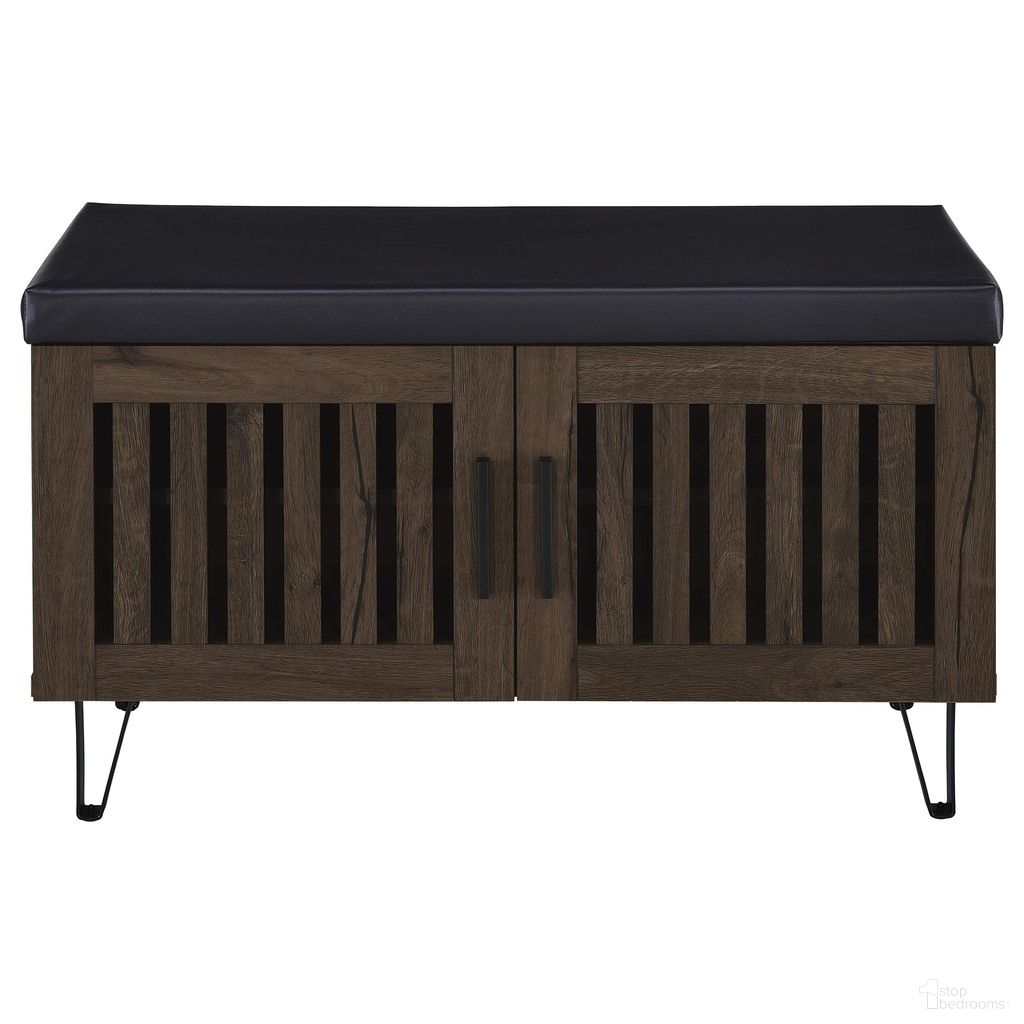 Brixton 2-Door Padded Entryway Shoe Storage Bench In Smoked Oak and Black